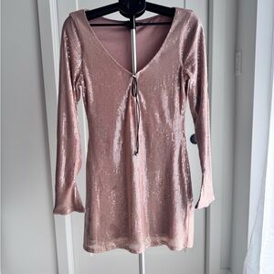 Pink Sequin Long Sleeve Dress